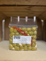 Grüne Oliven mit Paprika rot und Knoblauch 250g