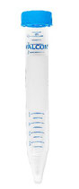 Tubo para centrífuga de poliestireno de 15 ml, fondo cónico, con tapa de rosca con sello de cúpula, estéril, 50/gradilla, 500/caja  Falcon® 352099 $1,843