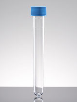 Tubo de ensayo de poliestireno de fondo redondo de 8 ml 13x100 mm. con tapón de rosca azul, estéril, paquete de 125, 1000/caja Falcon® 352027
