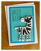 Karte Baby "Hallo Baby" Zebra türkis/blau