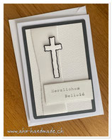 Karte Trauer "Herzliches Beileid" Kreuz mit Pergamentpapier