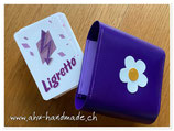 Spielkarten Etui GROSS (dunkelviolette/flieder mit Blume weiss)