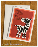 Karte Baby "Hallo Baby" Zebra lachs