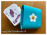 Spielkarten Etui GROSS (türkis/türkis mit Blume weiss)