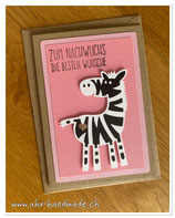 Karte Baby "Zum Nachwuchs..." Zebra rosa