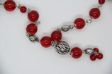 Halskette große rote und silberne Perlen Kugel