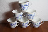 6er Set Porzellantassen Pötte Jäger Eisenberg blau weiß Saks DDR Strohblume