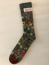 chaussettes fleurs fond vert clair