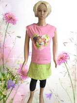 Handmade Tshirt & Rock Gr. 128 rosa/grün Pferdeherz Jersey mitwachsend