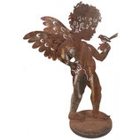 Engel auf Platte mit Vogerl, H/B/T 52,5/38/19,3 cm Blech echtrost