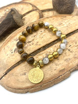 Pulsera san Benito ojo de tigre y cristal