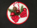 Weihnachts Fascinator weiß, rote Schleife, Zuckerstange, Tanne, Kugeln