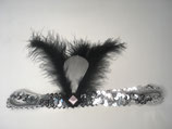 20 er Jahre Flapper silber glänzende Pailletten Stirnband mit Federn schwarz weiß