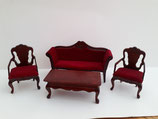 Vintage Mahogany & Red Velvet Sofa/Settee Set