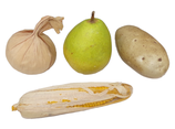 Lot de faux fruits et légumes (ail, poire, pomme de terre, mais)