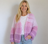 gilet femme laine rose mohair tricoté main