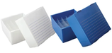 Criocaja para 25 tubos de 5 ml. (22.6 mm diámetro), paquete con 10 piezas Marca Heathrow Scientific 120387 Blanca & 120388 Azul