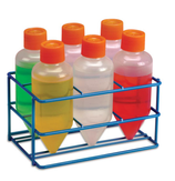 Gradilla de alambre recubierta de HDPE color azul para 6 botellas o tubos de 55-60 mm. Marca Heathrow Scientific HS23224