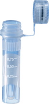 Microtubo roscado de 1.5 ml, fondo cónico con faldón, con moleteado, tapón adherido, campo de rotulación impreso, con escala, Biosphere® plus, paquete c/250, SARSTEDT 72.703.217