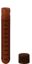 Tubo roscado, Volumen 5 ml, (75 x 13 mm) fondo redondo,  de PP marrón, con impresión, etiqueta/impresión: negra, con escala, cierre incluido, 1.000 unidades/caja SARSTEDT 62.504.038