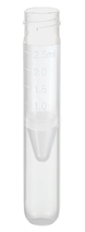 Tubo roscado fondo intermedio cónico, volumen 2.5 ml, 75 x 13 mm  (LxØ), fondo del tubo redondeado, transparente, material: PP, con escala, sin cierre, 500 unidades/envase apilado $1,310