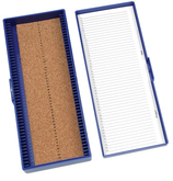 Caja Plástica para 50 laminillas de 25x75 mm. Dimensiones: 20.8 x 8.6 x 3.5 cm. Marca HEATHROW SCIENTIFIC HS15996