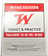 Winchester 9mm Luger, VPE: 50 124gr FMJ - 1000 Schuss *EWB Pflichtig