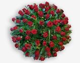 Rouwbiedermeier met rode rozen