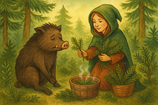 Die Tanne hilft dem Wildschwein bei einer Verstauchung