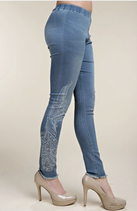 Denim-Leggings mit Aufdruck und Steinen