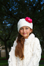 White & Fuchsia Flower Wool Gloria Beanie /Hat