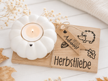 Holztablett mit Kürbis Teelichthalter