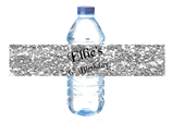 Birthday Grey Glitz Style Water bottle or Fruitshoot Wrapper Label Ref W17