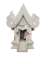 Longway-Buddha Mittleres Thailändisches Geisterhaus Weiß mit silbernen Spiegelakzenten – San Phra Phum Spirit House aus Holz – Für den Wohnraum – 38 cm