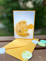 Einladungskarte Einschulung Schüttelkarte gelb