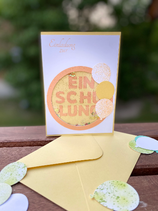 Einladungskarte Einschulung Schüttelkarte orange