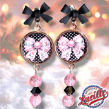 BO Cabochon longues Noeud Rose Noël