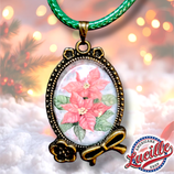 Pendentif Noël ovale Poinsettia avec cordon