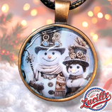 Pendentif Noël Bonhommes de Neige Steampunk avec cordon