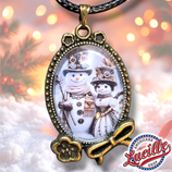 Pendentif Noël ovale Bonhommes de Neige Steampunk avec cordon