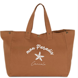 SAC CABAS SHOPPING EN COTON COULEUR CARAMEL COFFEE MON PARADIS CANCALE