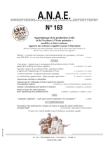ANAE N°163 - Apprentissage de l'écriture : apports des sciences cognitives