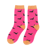 Damensocken mit Dackel pink orange