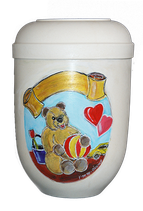 Urne in weiß, Handmalerei "Teddybär"
