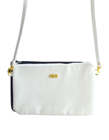 Ahkah tasje, schoudertas, dubbele tas, wit/blauw