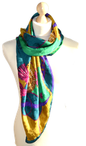 Vintage foulard, 100% zijde shawl, mosgroen/brons/multicolor