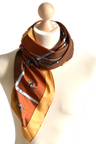 Vintage foulard, shawl, bruin/goud