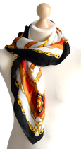 Vintage foulard, shawl, zwart/rood/wit/goud