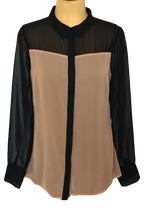 TRAMONTANA semi-transparante blouse, bruin/zwart, Mt. M