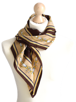 Vintage foulard, shawl, bruin/beige/zilver